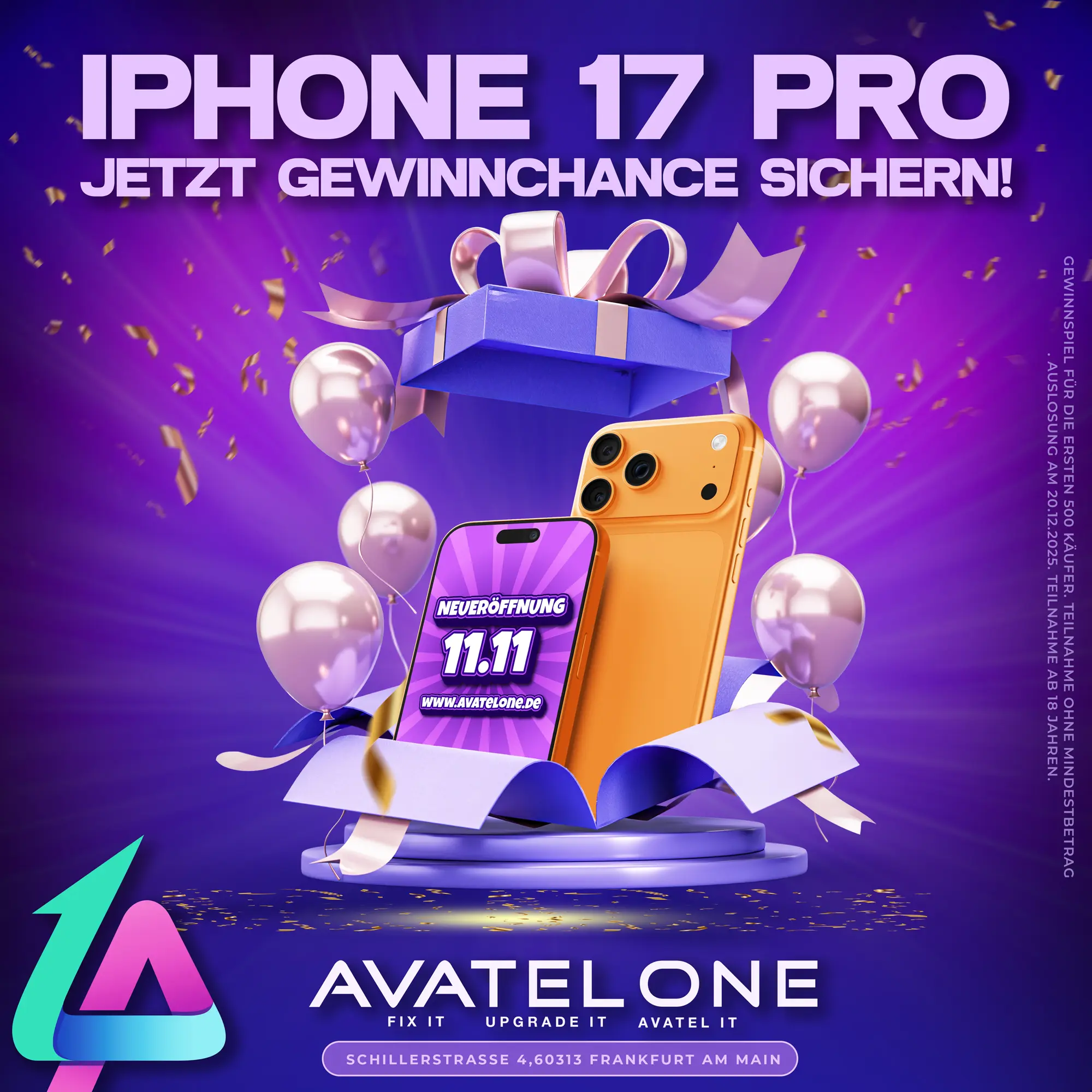 Avatel One Store-Eröffnung in Frankfurt mit iPhone 17 Pro Gewinnspiel